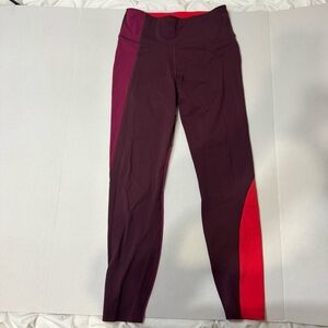 Athleta Asym Colorblock Tight Leggings S Burgundy Red